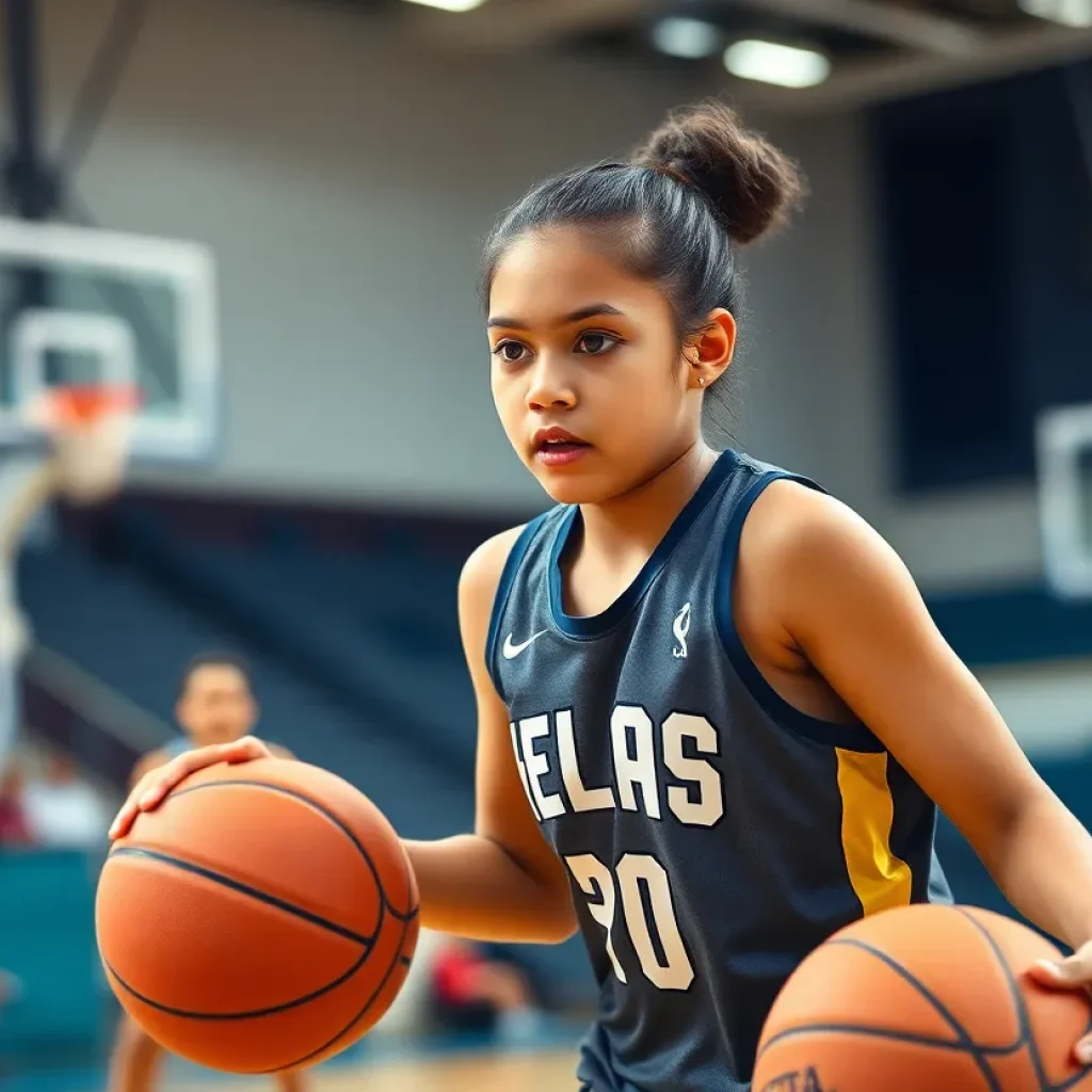 Basketball scene of a player showing determination on the court