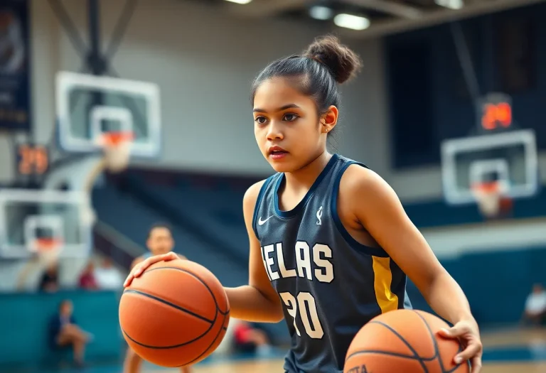 Basketball scene of a player showing determination on the court