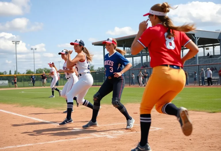 Meeker High School softball team playing during a doubleheader game.