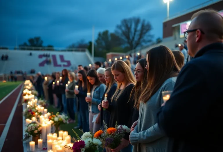 Candles and flowers at a memorial gathering for a high school senior in Mount Joy.