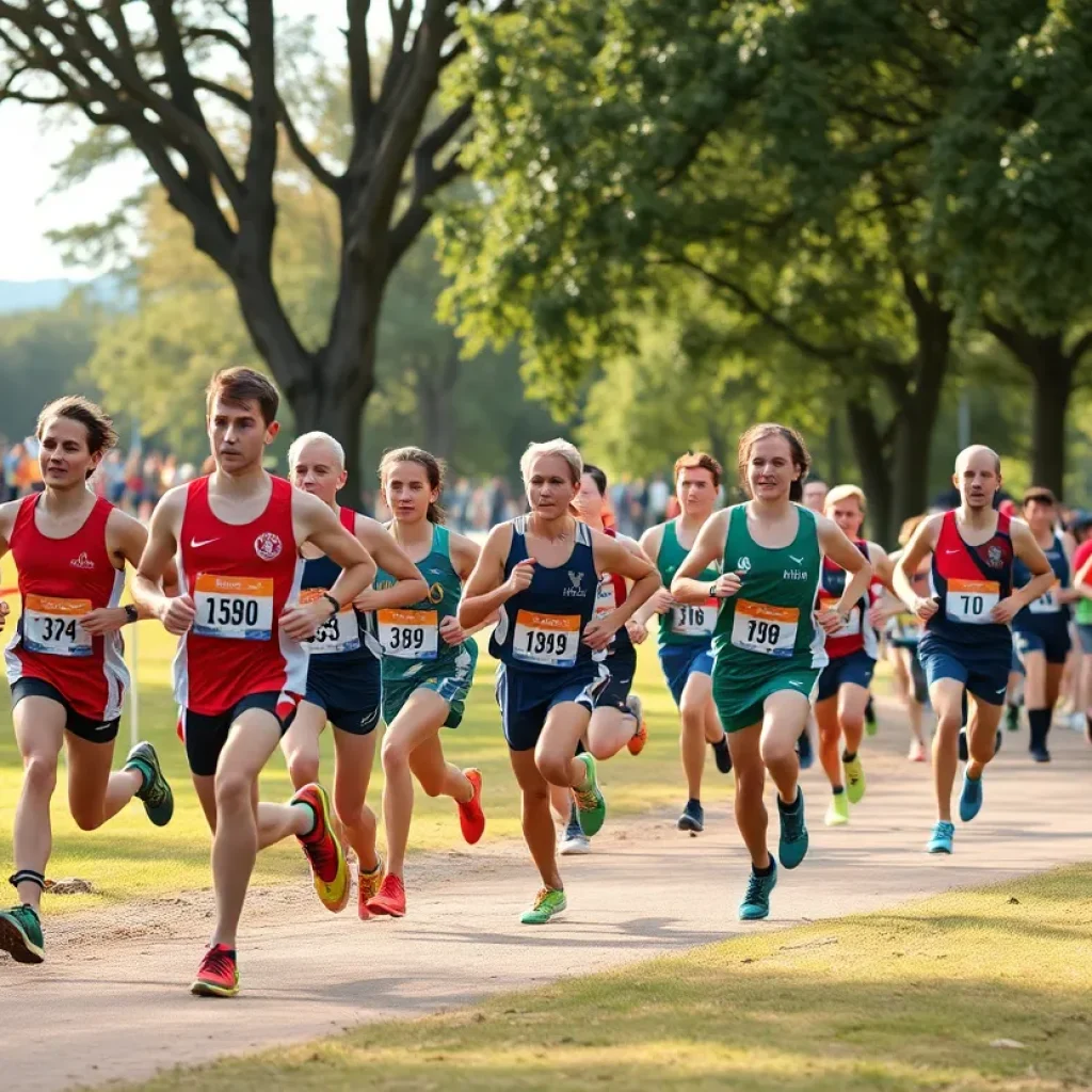 Runners participating in a high school cross country race