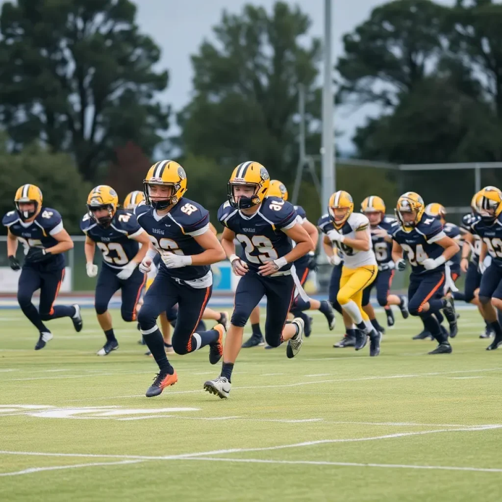 High school football players competing in a game in Michigan.