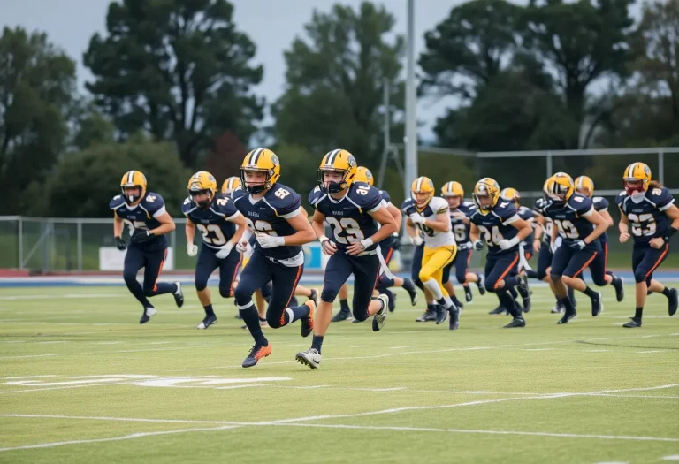High school football players competing in a game in Michigan.