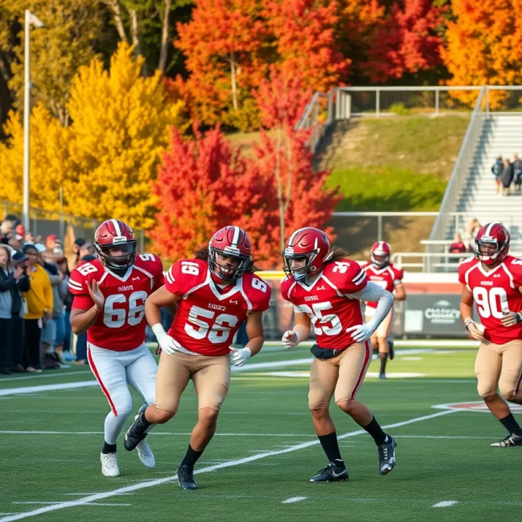High School football players in action during a game in Michigan