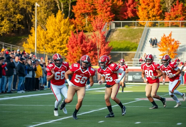 High School football players in action during a game in Michigan