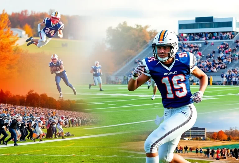 Collage of high school football players and a cheering crowd during playoffs in Michigan.