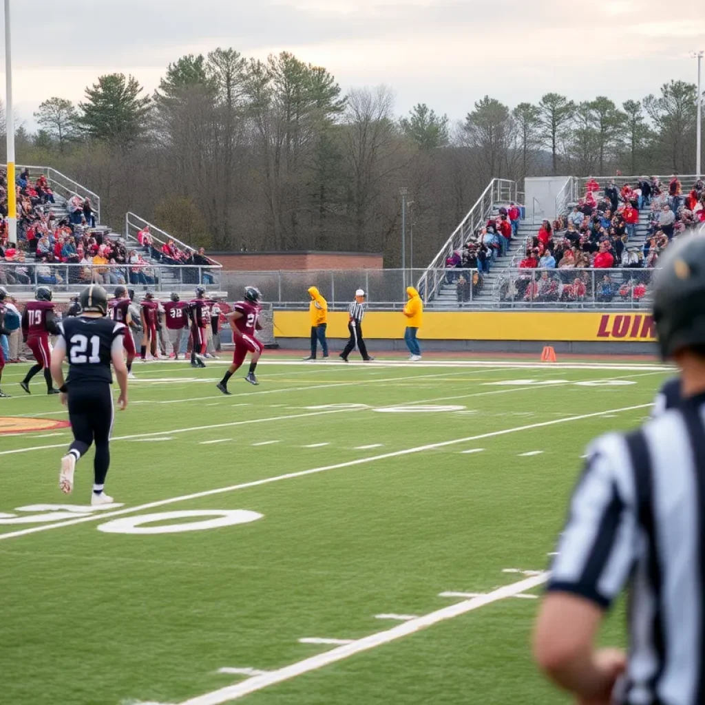 High school football players in action during a game