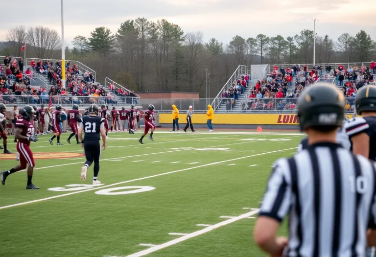 High school football players in action during a game