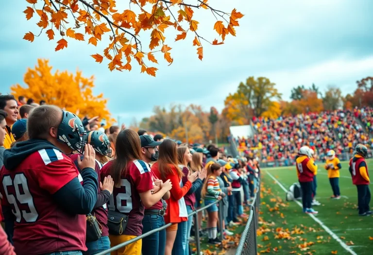 Fans at a Michigan high school football game in autumn.