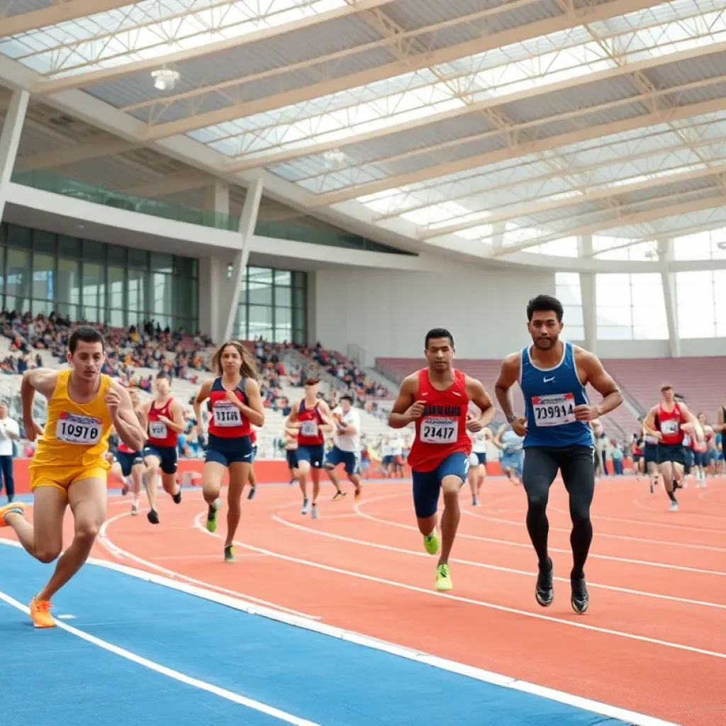 Athletes competing in a track and field event at the University of Michigan