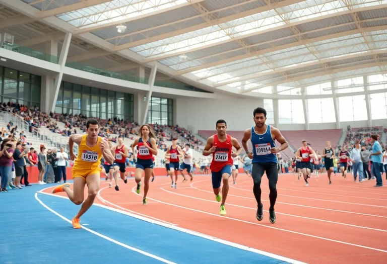 Athletes competing in a track and field event at the University of Michigan