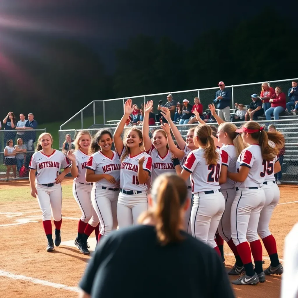 Middle Park Panthers softball team celebrating after a game.