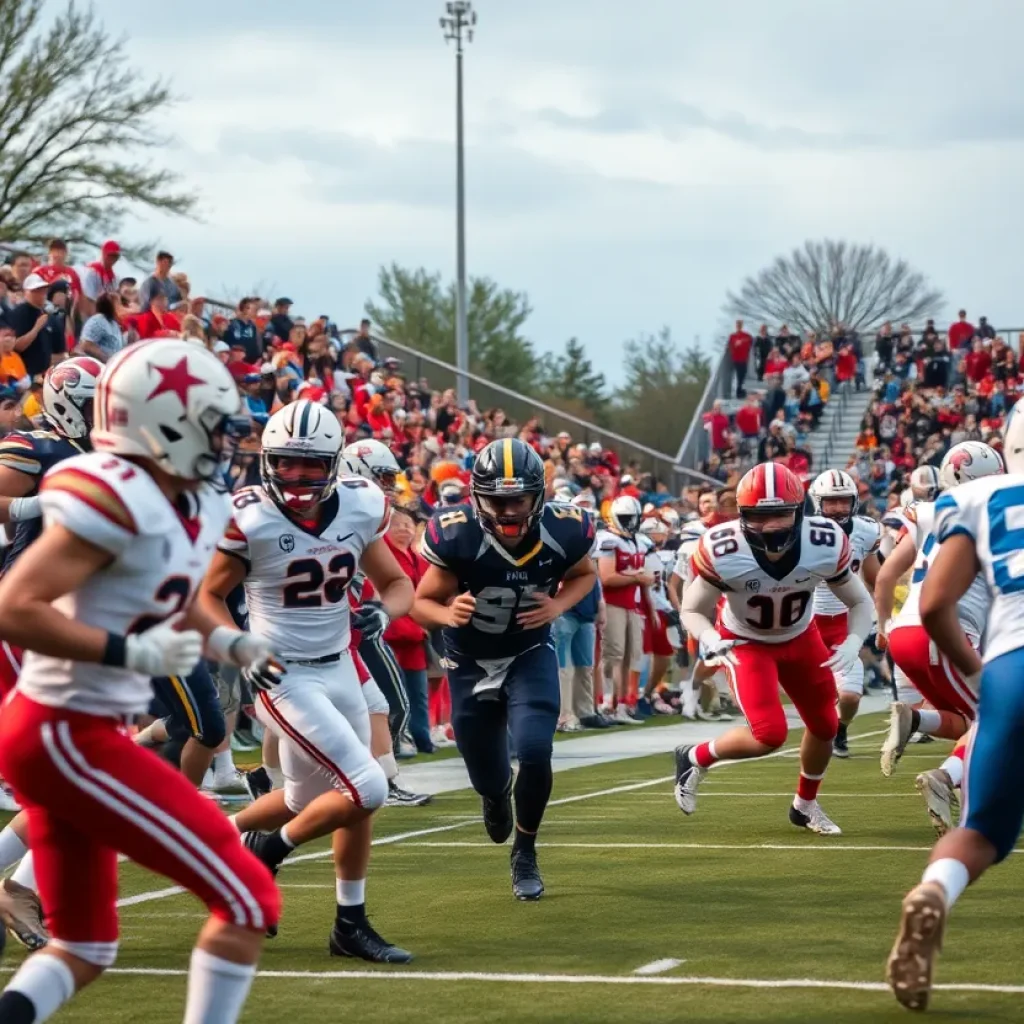 High school football players in action during a game in Milwaukee