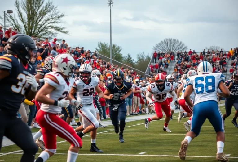High school football players in action during a game in Milwaukee