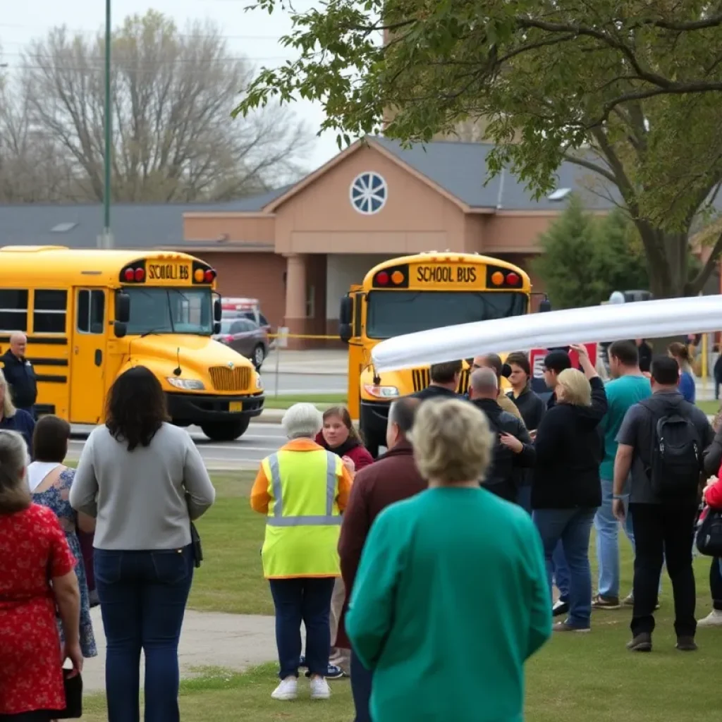 Minco community members supporting victims of the school bus crash