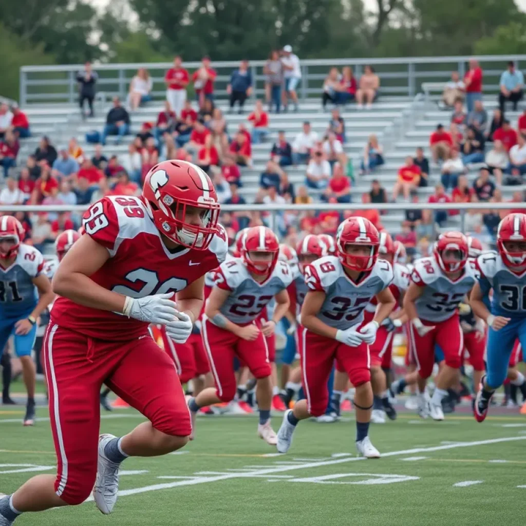High school football players competing on the field