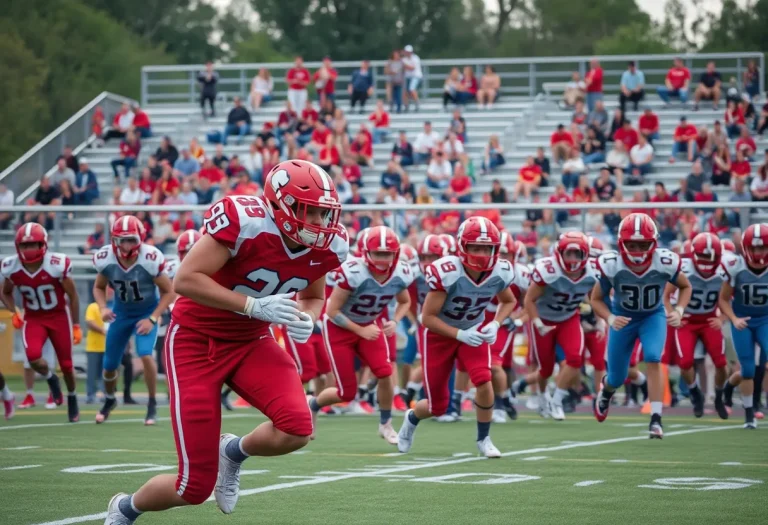 High school football players competing on the field