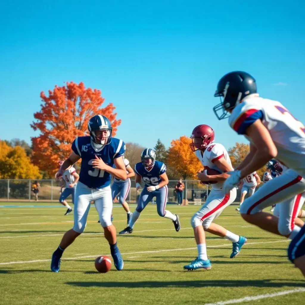 High school football players competing during a game