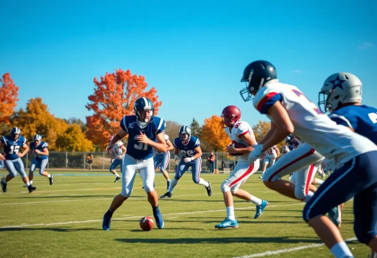 High school football players competing during a game