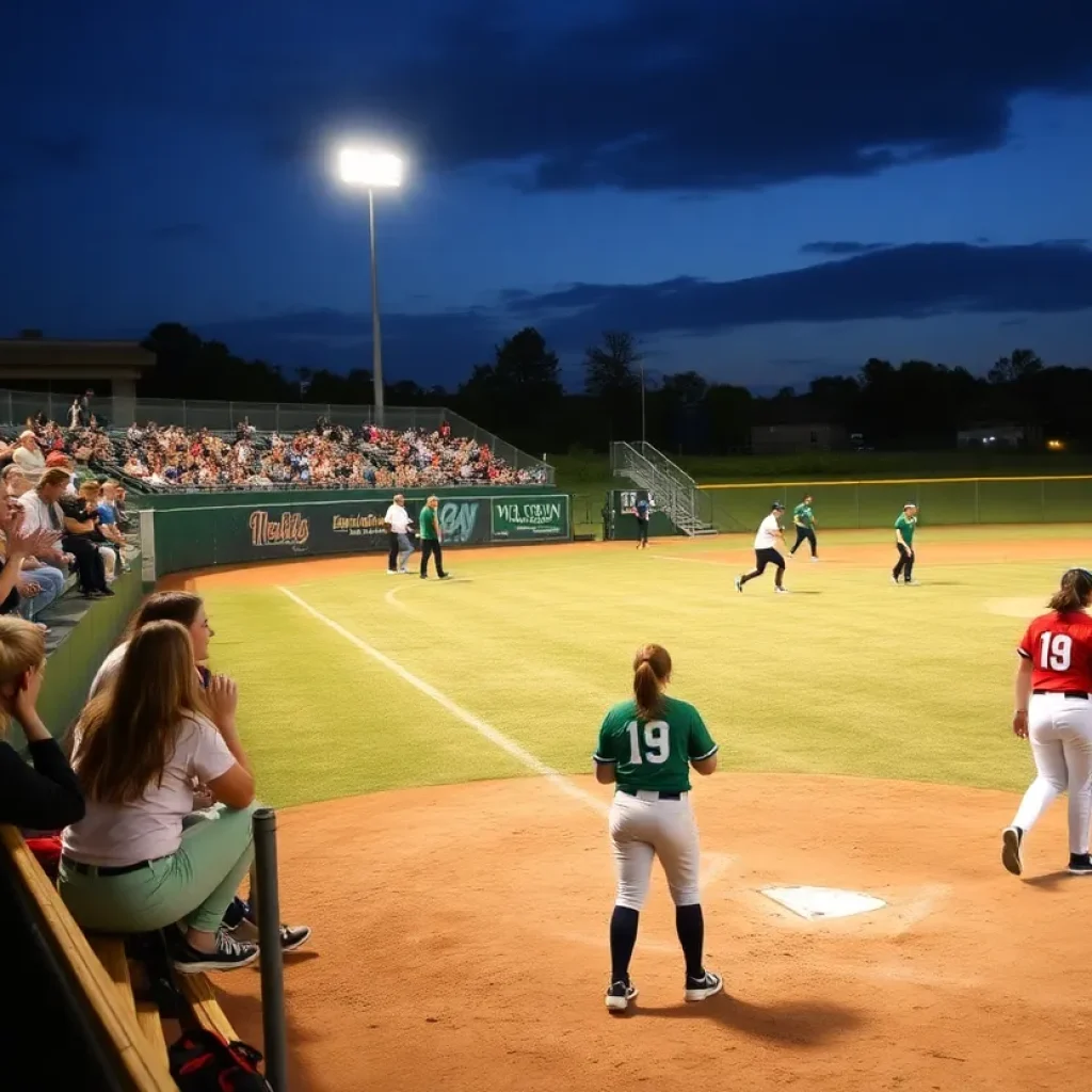 High school softball playoffs in Missouri with players in action.