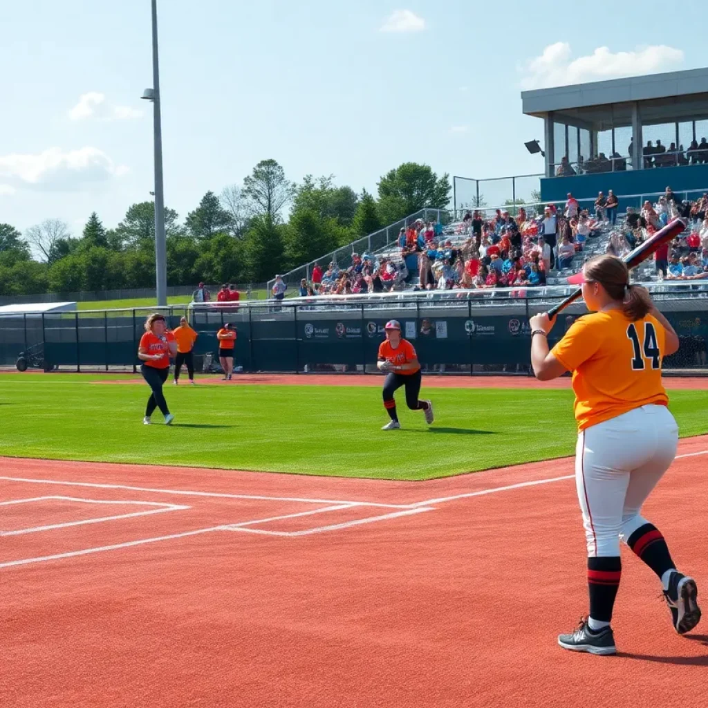 Teams practicing on a softball field during Missouri Softball Tournament