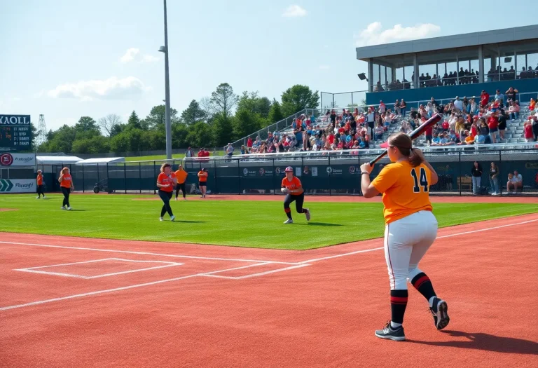 Teams practicing on a softball field during Missouri Softball Tournament
