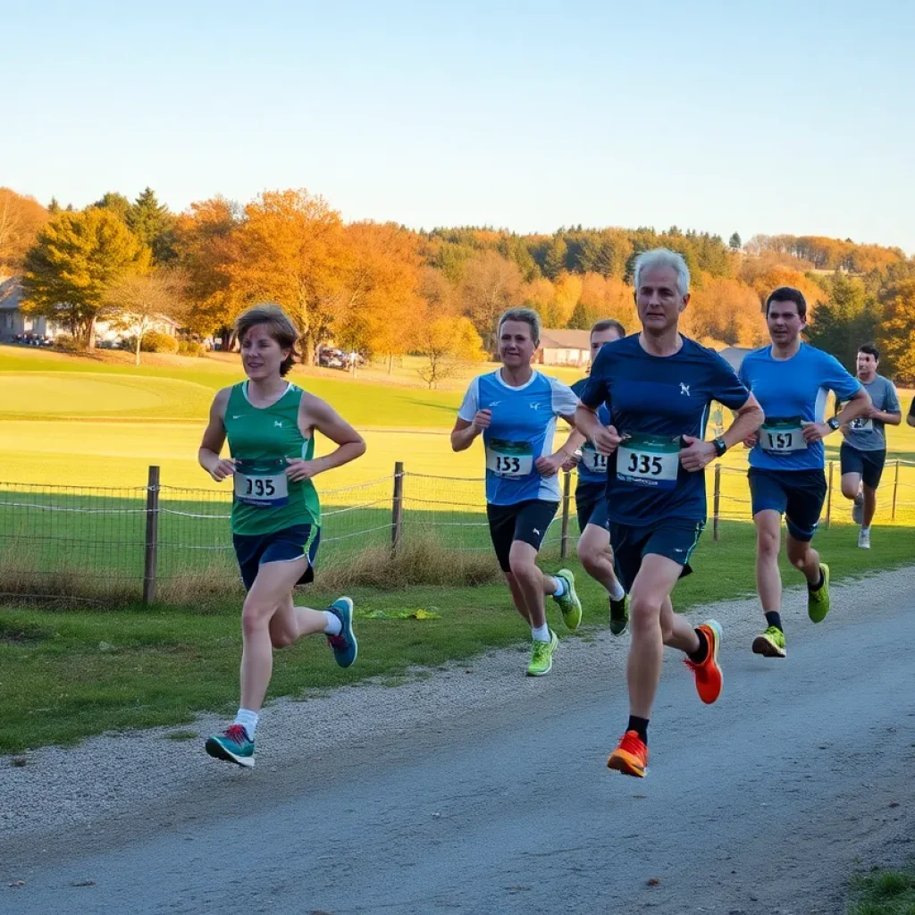 Runners competing in a cross country event at a golf course
