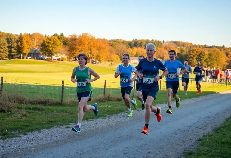 Runners competing in a cross country event at a golf course