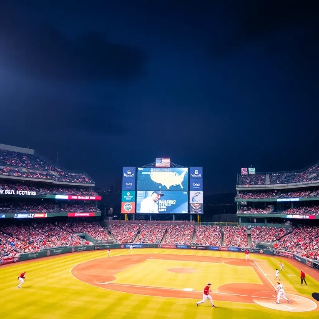 Baseball stadium filled with fans during MLB playoffs.
