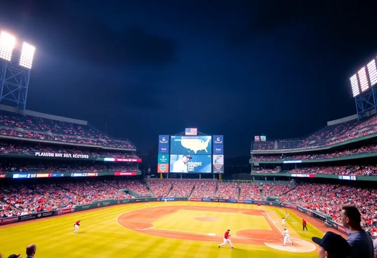 Baseball stadium filled with fans during MLB playoffs.