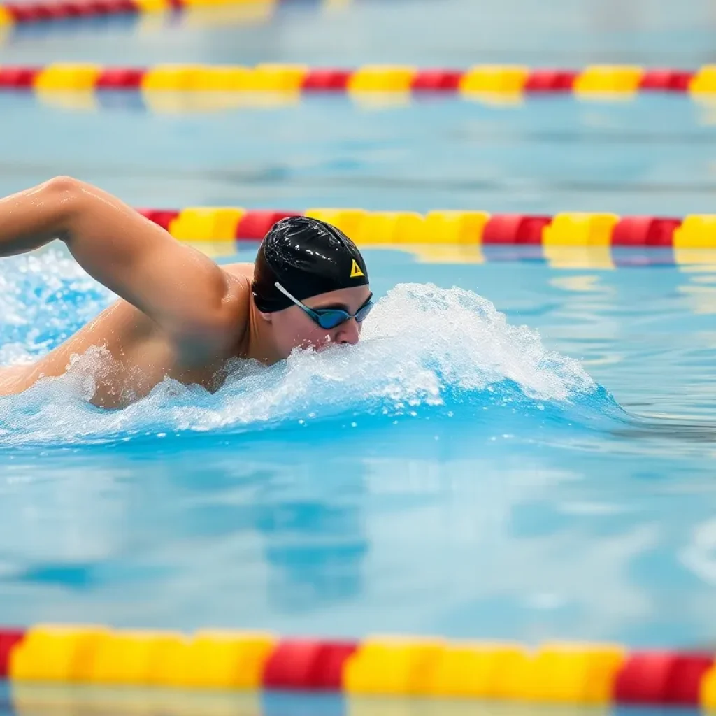 High school swimmer racing in a pool