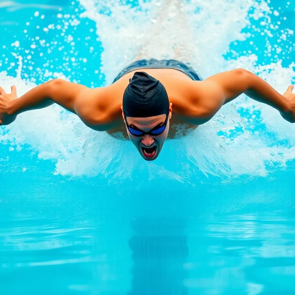Athlete diving into a pool with water splashing around.