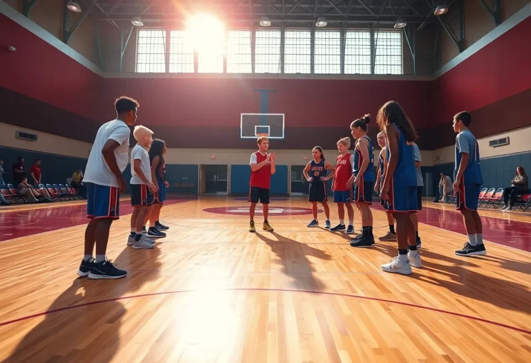 Morehead State Women's Basketball team in a huddle on the court