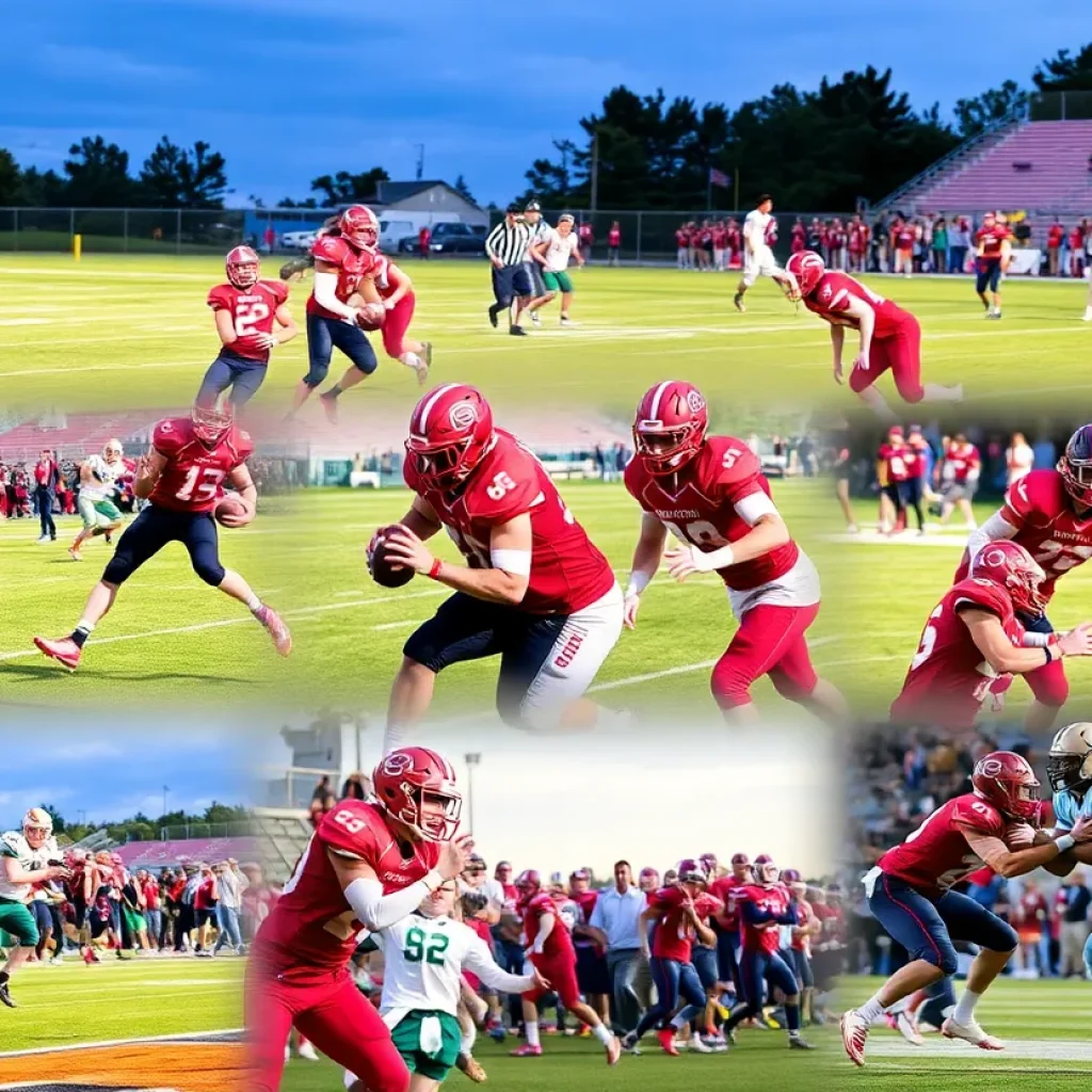 High school football players in action during a game in Nebraska.