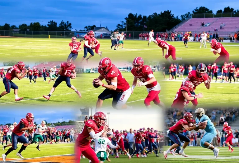 High school football players in action during a game in Nebraska.