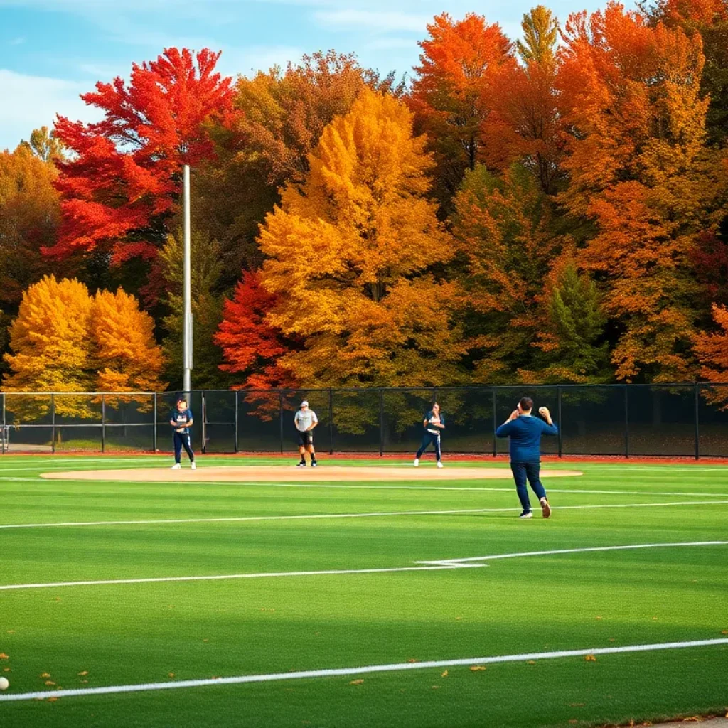 High school softball field in Nebraska during fall
