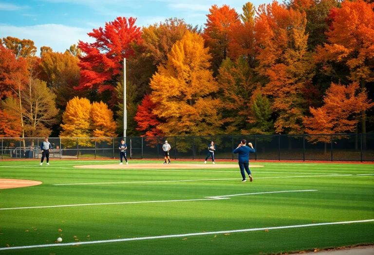 High school softball field in Nebraska during fall