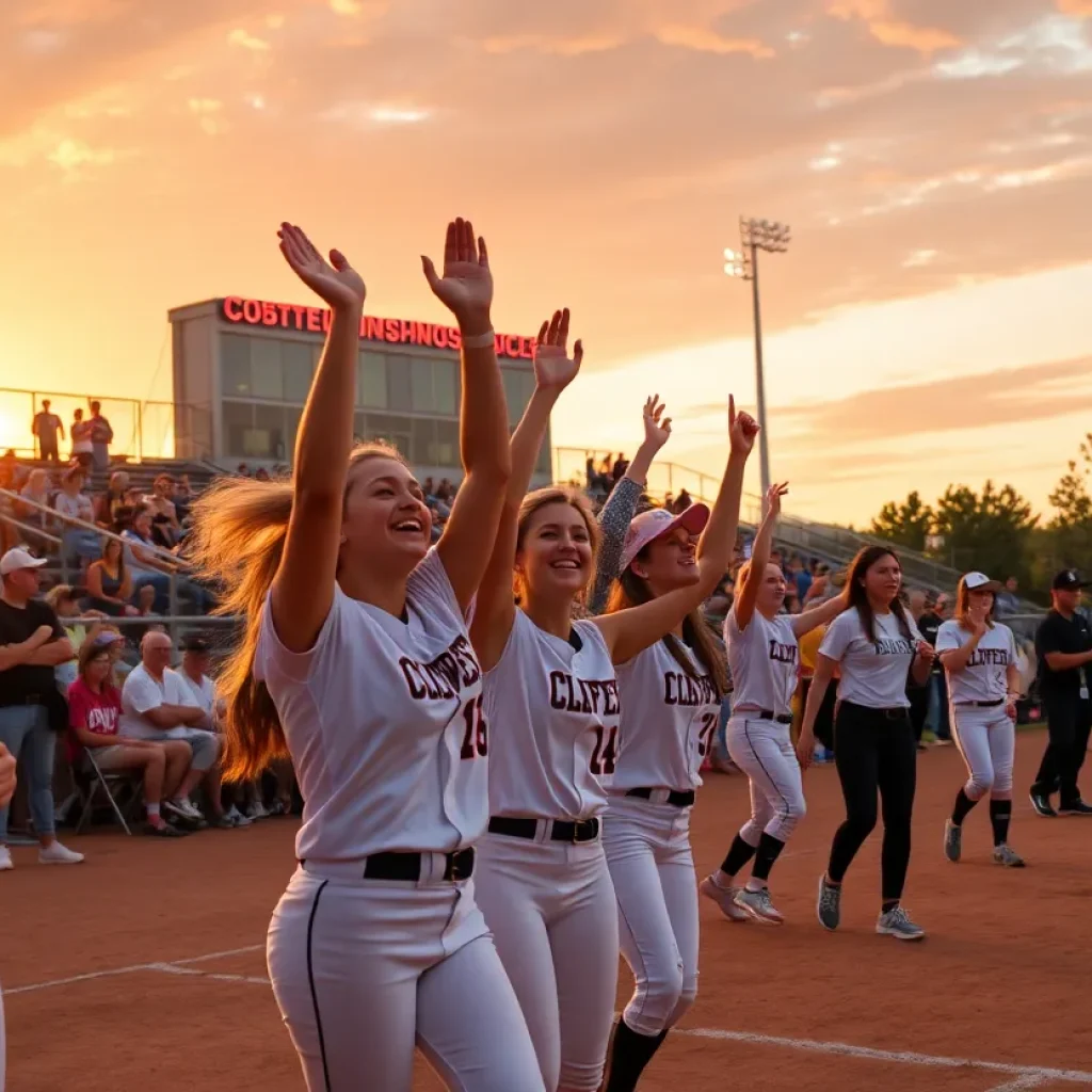 Players celebrating at the Nebraska high school softball championship in Omaha