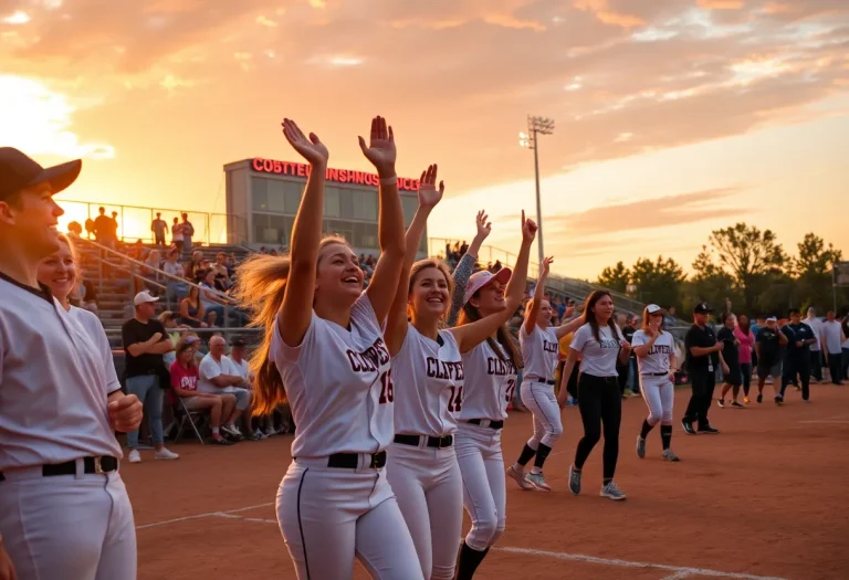 Players celebrating at the Nebraska high school softball championship in Omaha