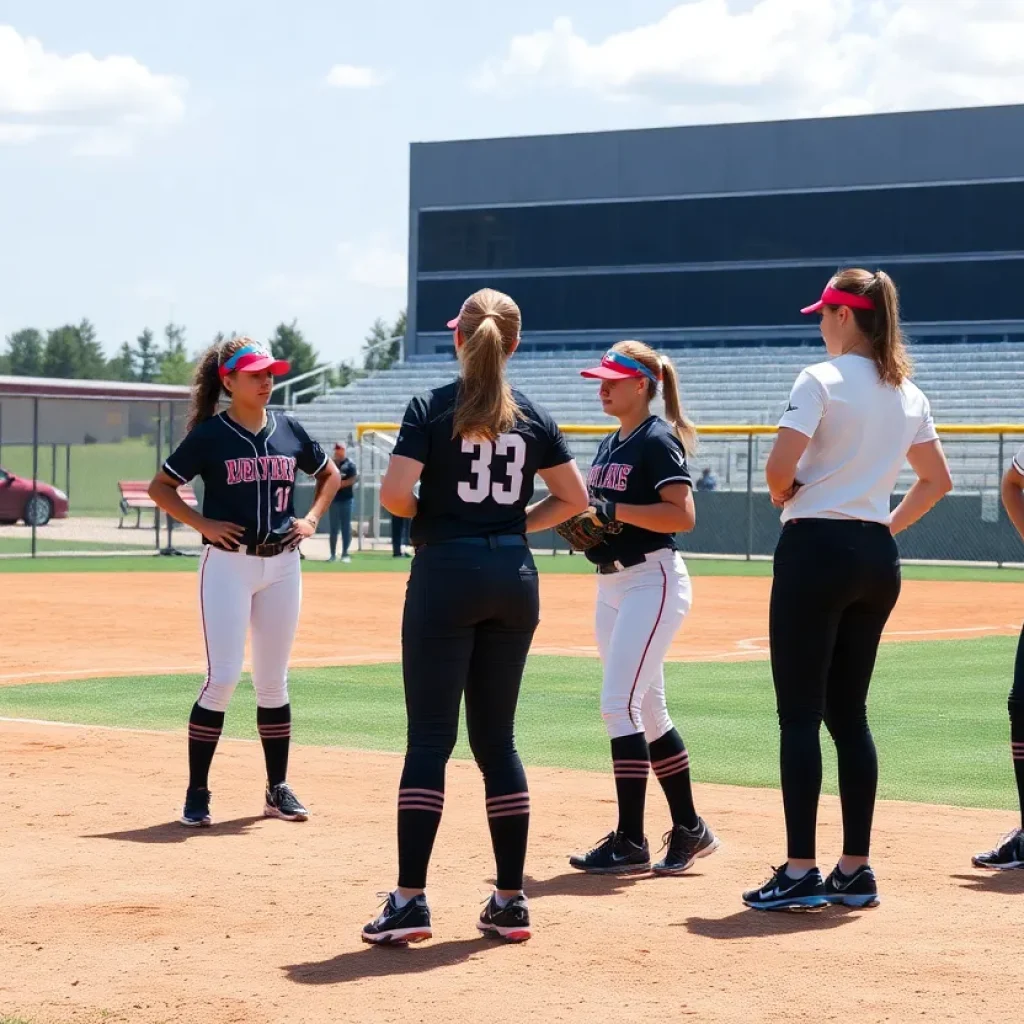 Players warming up at the Nebraska High School Softball District Tournament