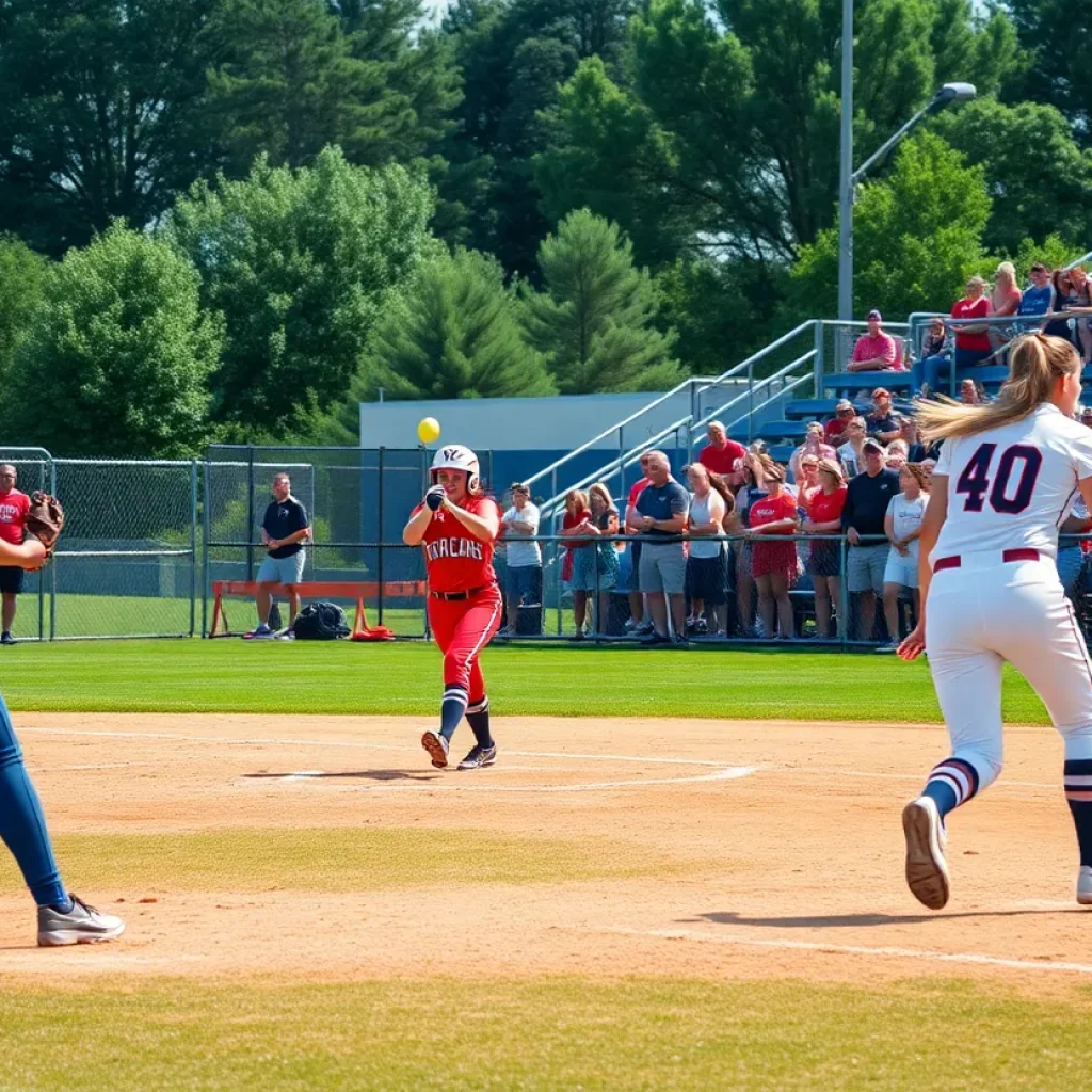 Softball game featuring college athletes in action