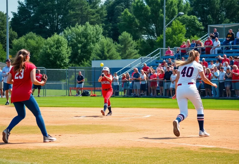 Softball game featuring college athletes in action