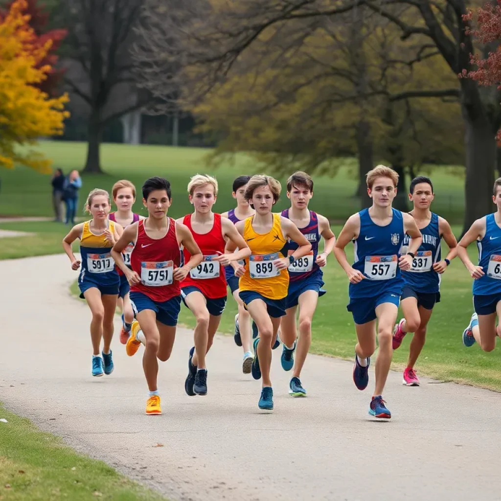 High school cross-country runners competing in a race