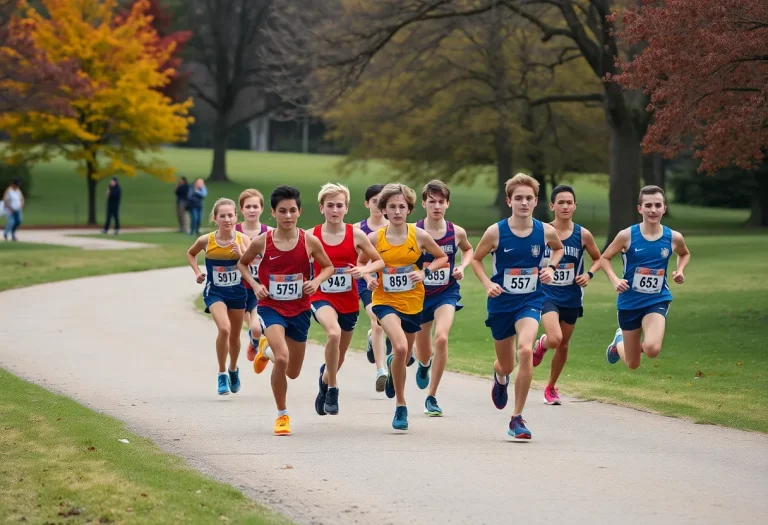 High school cross-country runners competing in a race