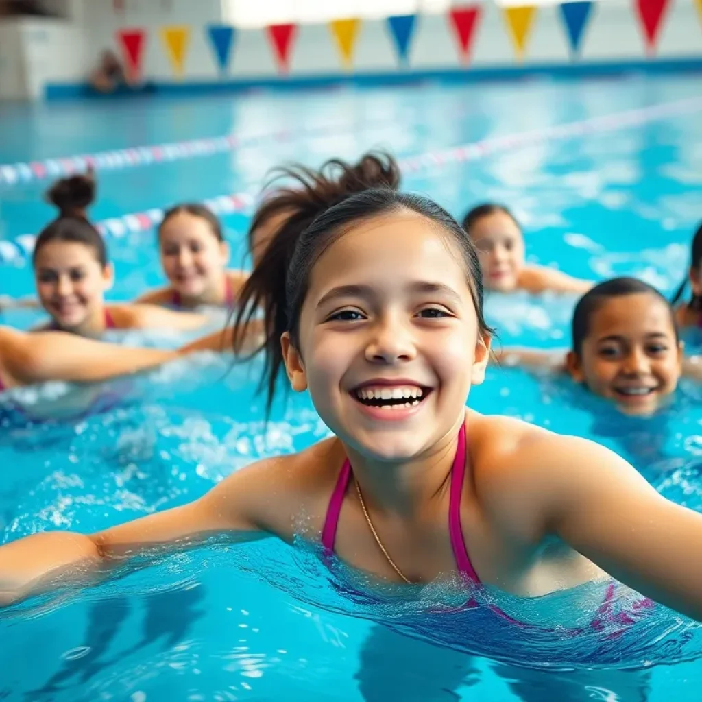 Female swimmers training at the North High School natatorium