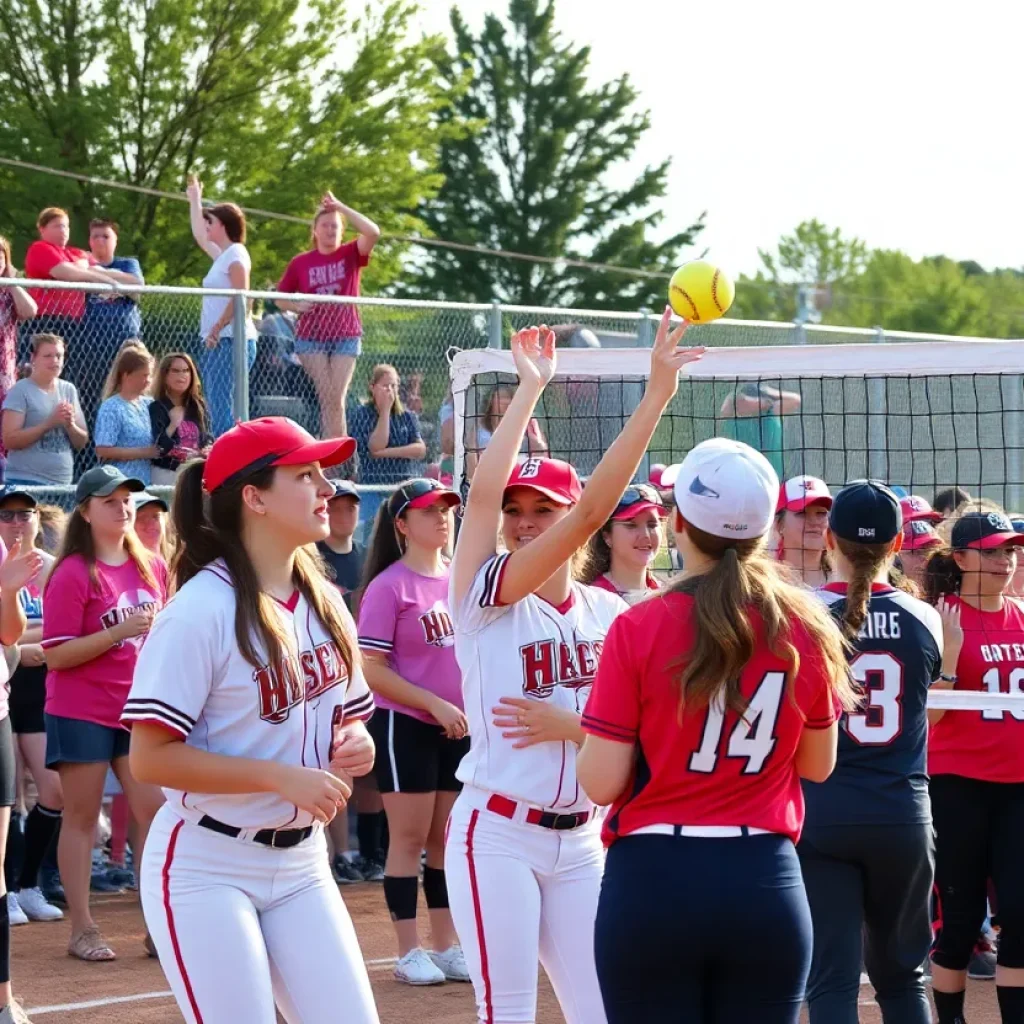 High school athletes competing in softball and volleyball