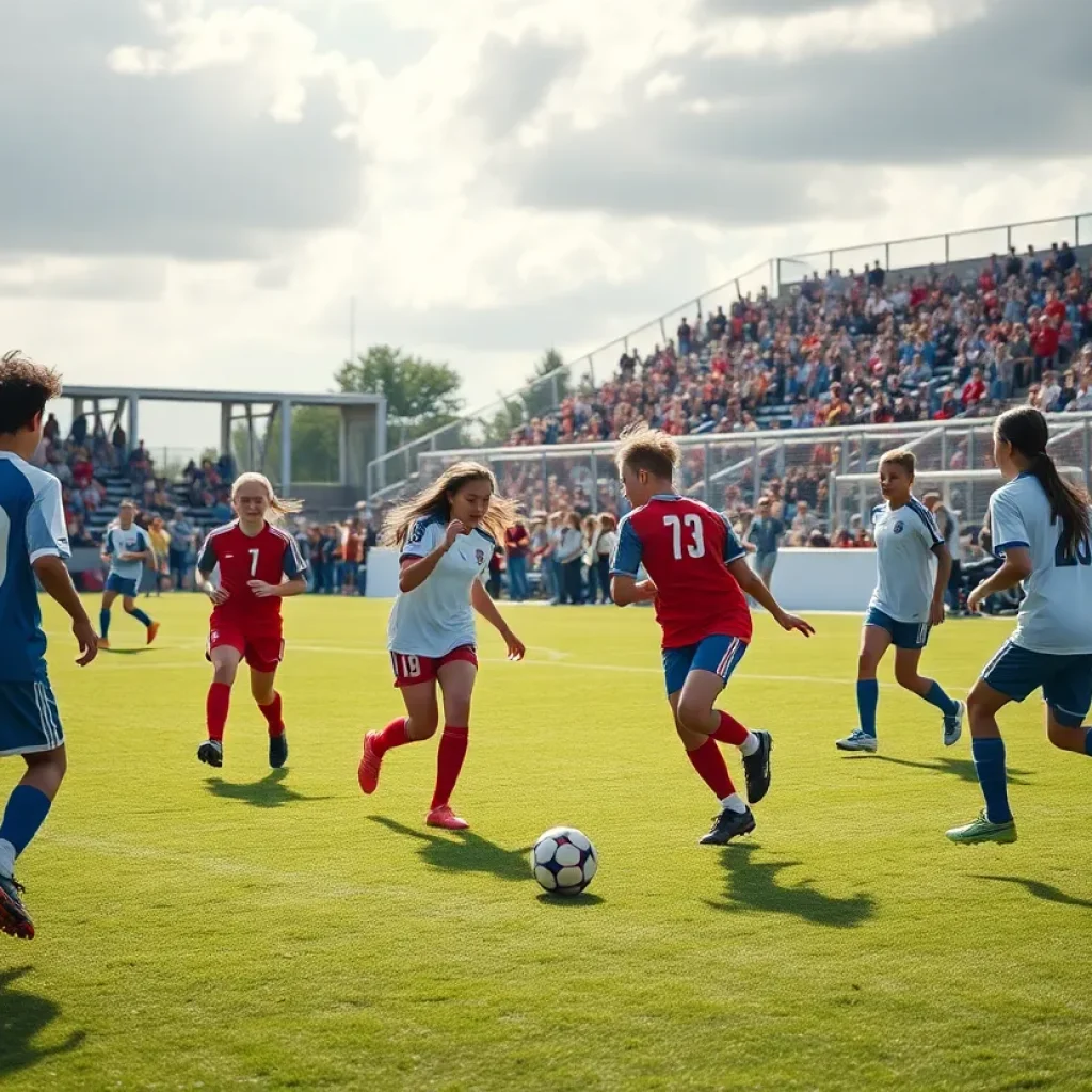 Soccer players in action during a high school match