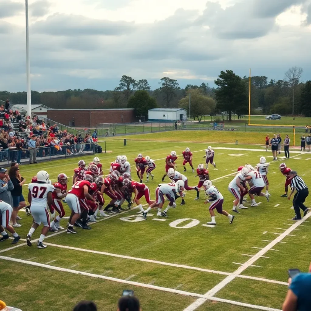 High school football teams playing on the field
