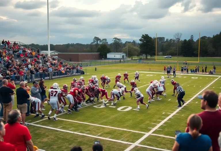 High school football teams playing on the field