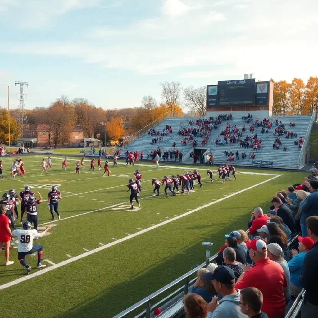 High school football players competing in Ohio under autumn skies.